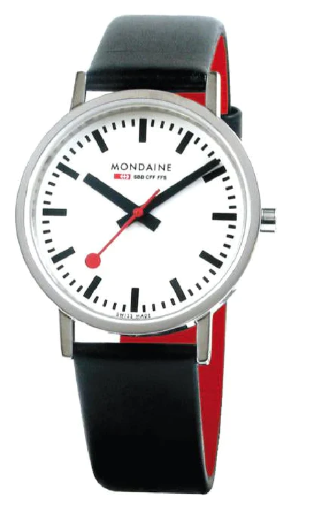 モンディーン　MONDAINE クラシック　36MM スイス　スイス国鉄時計　赤　黒　3気圧　クォーツ　腕時計　鉄道　モンディーン社　文字盤　白
