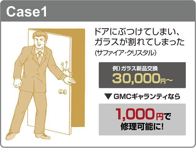 ドアにぶつけてガラスが割れた...