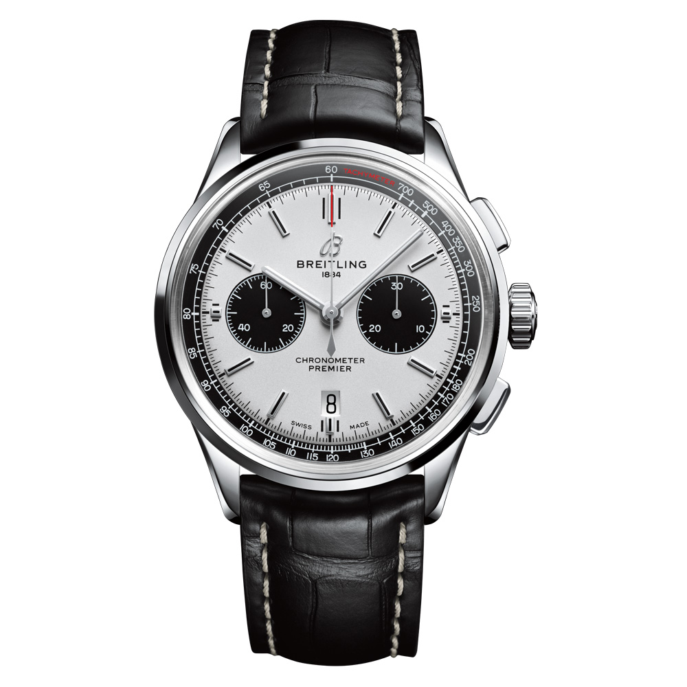 型番:AB0118221G1P2<br />
ケース径:42mm<br />
防水機能:100m<br />
ムーブメント:自動巻き<br />
<br />
<br />
価格:957,000円(税込)<br />
<br />
<br />
スタッフの一言:<br />
<br />
文字盤カラーが人気のシルバー×ブラックのパンダ文字盤となっている、プレミエB01クロノグラフ42です。