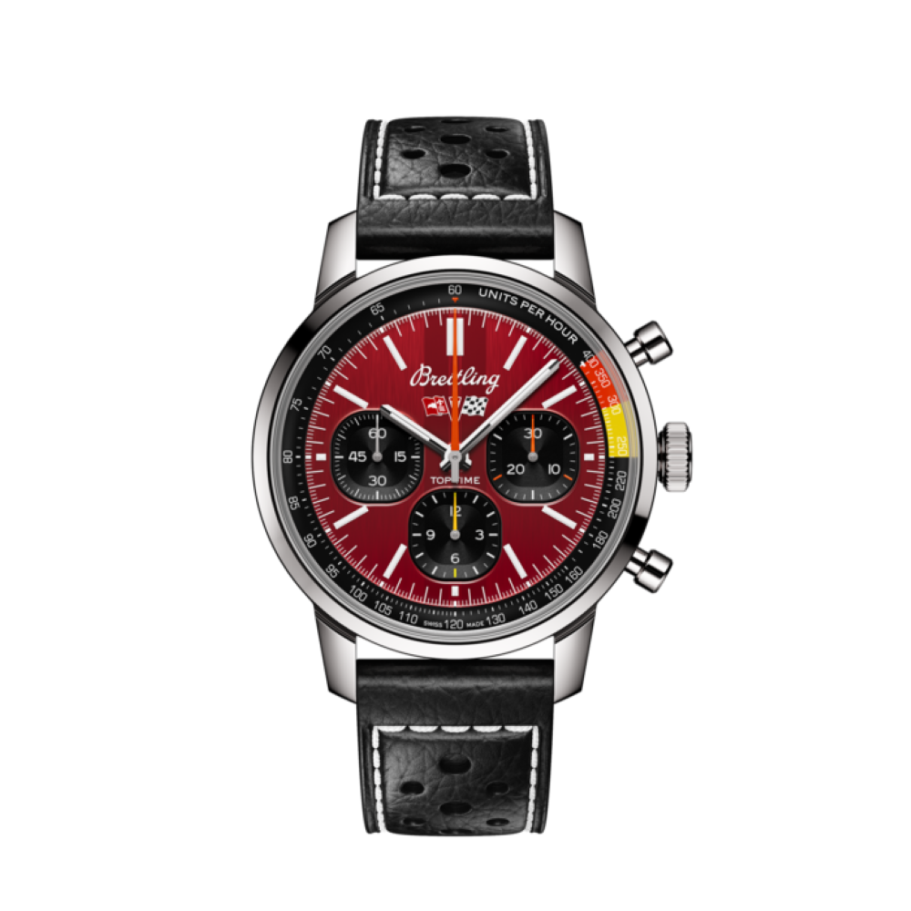 型番：AB01761A1K1X1<br />
ケース径：41ｍｍ<br />
防水機能：100ｍ<br />
ムーブメント：自動巻き<br />
<br />
<br />
価格：1,122,000円(税込)<br />
<br />
<br />
スタッフの一言：<br />
<br />
60年代のスポーツカー「シボレー コルベット」のカラーを表現した赤い文字盤が存在感のあるモデル<br />
<br />
印象的なタキメータースケールやパンチングレザーとレーシング感にあふれています<br />
<br />
クラシックカーがお好きな方には特におすすめしたい1本です<br />
<br />
<br />
お問い合わせやご予約などは、こちらをクリックしてください↓<br />
https://kobayashi-tokeiten.com/inquiryform/<br />
「グレッシブを見た」と型番などの記載もお願いします<br />
グレッシブ担当までご連絡いただけると、よりスムーズな対応をさせていただきます<br />
