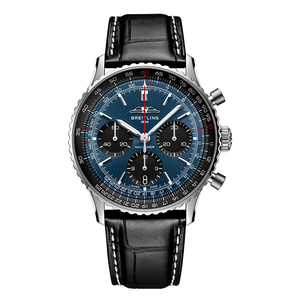 型番:AB0139241C1P1<br />
ケース径:41mm<br />
防水機能:3気圧<br />
ムーブメント:自動巻き<br />
<br />
<br />
価格:1,259,500円(税込)<br />
<br />
<br />
スタッフの一言:<br />
<br />
1952年に誕生し、いまだにブライトリングをけん引しているナビタイマーの41mmモデル<br />
<br />
ブルー文字盤にブラック インダイヤルとクールなカッコよさを持ち、レザーストラップでカジュアルさを楽しめます<br />
<br />
美しいブルーのクロノグラフをお探しの方におススメしたい1本です<br />
<br />
<br />
お問い合わせやご予約などは、こちらから↓<br />
https://kobayashi-tokeiten.com/inquiryform/<br />
「グレッシブを見た」と型番などの記載もお願いします<br />
グレッシブ担当までご連絡いただけると、スムーズな対応をさせていただきます<br />