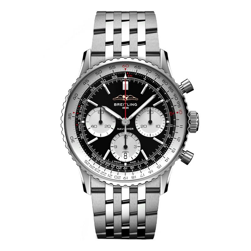 型番：AB0139211B1A1<br />
ケース径：41ｍｍ<br />
防水機能：３気圧<br />
ムーブメント：自動巻き<br />
<br />
<br />
価格：1,320,000円（税込）<br />
<br />
<br />
スタッフの一言：<br />
<br />
1952年に世界初となる回転計算尺を搭載したナビタイマーで、その現代版の41mmサイズ モデル<br />
<br />
入荷数が大変少なく、トレンドとなっている小振りなサイズをしています<br />
<br />
細身の腕をされた方で小振りなクロノグラフが好きな方におススメしたい1本です<br />
<br />
<br />
お問い合わせやご予約などは、こちらから↓<br />
https://kobayashi-tokeiten.com/inquiryform/<br />
「グレッシブを見た」と型番などの記載もお願いします<br />
グレッシブ担当までご連絡いただけると、よりスムーズな対応をさせていただきます<br />
