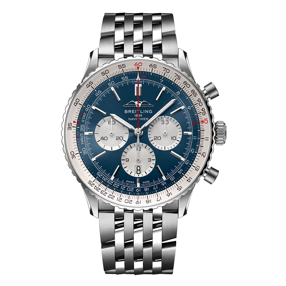 型番: AB0137211C1A1<br />
ケース径:46mm<br />
防水機能:3気圧<br />
ムーブメント:自動巻き<br />
<br />
<br />
価格:1,369,500円(税込)<br />
<br />
<br />
スタッフの一言:<br />
<br />
ブライトリングを牽引するナビタイマー シリーズの46㎜というラージサイズ モデル。<br />
<br />
がっしりとした腕の方には、とてもよく似合うサイズ感は迫力があってカッコいいですよ。<br />
<br />
お問い合わせやご予約などは、こちらをクリックしてください↓<br />
https://kobayashi-tokeiten.com/inquiryform/<br />
「グレッシブを見た」と型番などの記載もお願いします<br />
グレッシブ担当までご連絡いただけると、よりスムーズな対応をさせていただきます<br />