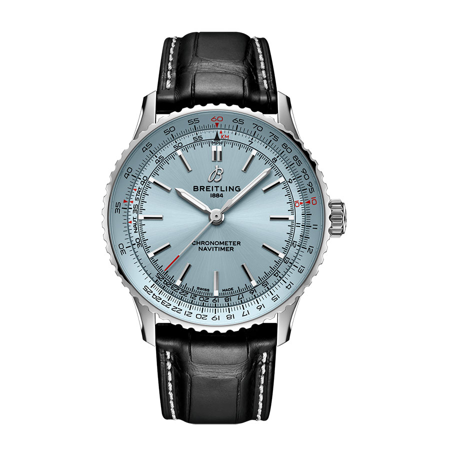 型番：A17329171C1P1<br />
ケース径：41ｍｍ<br />
防水機能：３気圧<br />
ムーブメント：自動巻き<br />
<br />
<br />
価格：770,000円（税込）<br />
<br />
<br />
スタッフの一言：<br />
<br />
ブライトリングの代表モデル「ナビタイマー」のクロノグラフモデルからクロノグラフを取り除いたスッキリとしたモデル<br />
<br />
人気の高いアイスブルー カラーの文字盤は高級さと清潔さを感じることが出来るラグスポモデルといえます<br />
<br />
スポーティーさがありながらラグジュアリーさを楽しみたい方におススメしたい1本です<br />
<br />
<br />
お問い合わせやご予約などは、こちらから↓<br />
https://kobayashi-tokeiten.com/inquiryform/<br />
「グレッシブを見た」と型番などの記載もお願いします<br />
グレッシブ担当までご連絡いただけると、よりスムーズな対応をさせていただきます