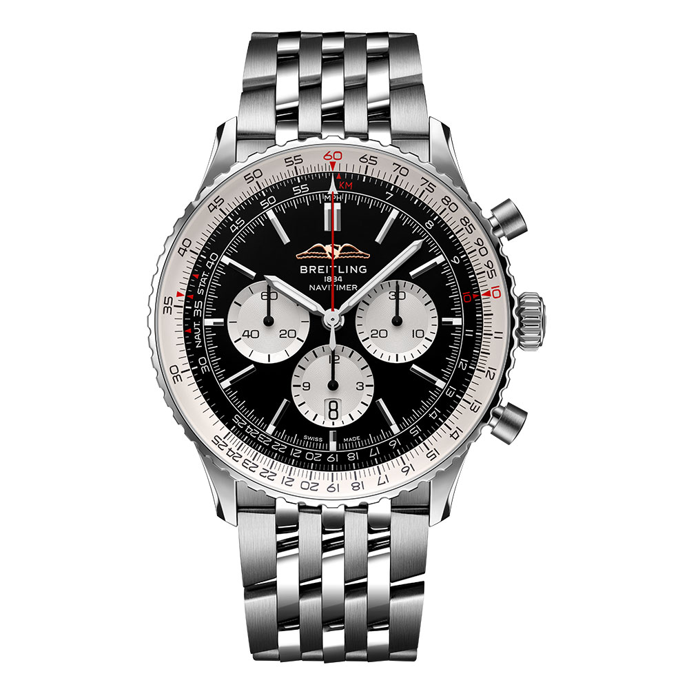 型番:AB0137211B1A1<br />
ケース径:46mm<br />
防水機能:3気圧<br />
ムーブメント:自動巻き<br />
<br />
<br />
価格:1,369,500円(税込)<br />
<br />
<br />
スタッフの一言:<br />
<br />
ブライトリングを牽引するナビタイマー シリーズの46㎜というラージサイズ モデル。<br />
<br />
がっしりとした腕の方には、とてもよく似合うサイズ感は迫力があってカッコいいですよ。<br />
<br />
お問い合わせやご予約などは、こちらをクリックしてください↓<br />
https://kobayashi-tokeiten.com/inquiryform/<br />
「グレッシブを見た」と型番などの記載もお願いします<br />
グレッシブ担当までご連絡いただけると、よりスムーズな対応をさせていただきます