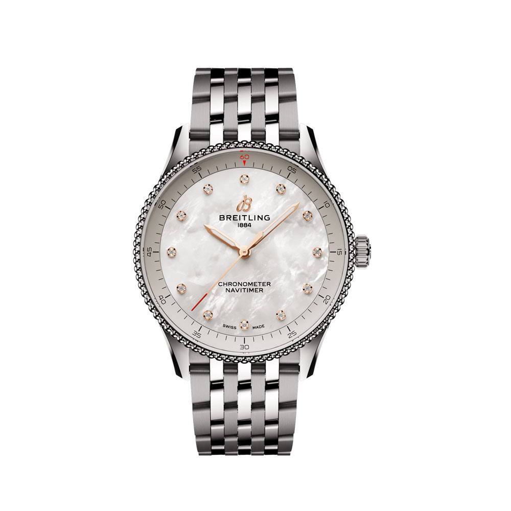 型番:A77320E61A2A1<br />
ケース径:32mm<br />
防水機能:3気圧<br />
ムーブメント:自動巻き<br />
<br />
<br />
価格:594,000円(税込)<br />
<br />
<br />
スタッフの一言:<br />
<br />
ブライトリングの代表モデル「ナビタイマー」の3針タイプにMOPとダイヤを加えたエレガンスモデル<br />
<br />
スポーティーかつエレガントなデザインは女性だけでなく男性も着用できます<br />
<br />
アクティブに活動される方に特におススメしたい1本です<br />
<br />
<br />
お問い合わせやご予約などは、こちらをクリックしてください↓<br />
https://kobayashi-tokeiten.com/inquiryform/<br />
「グレッシブを見た」と型番などの記載もお願いします<br />
グレッシブ担当までご連絡いただけると、よりスムーズな対応をさせていただきます