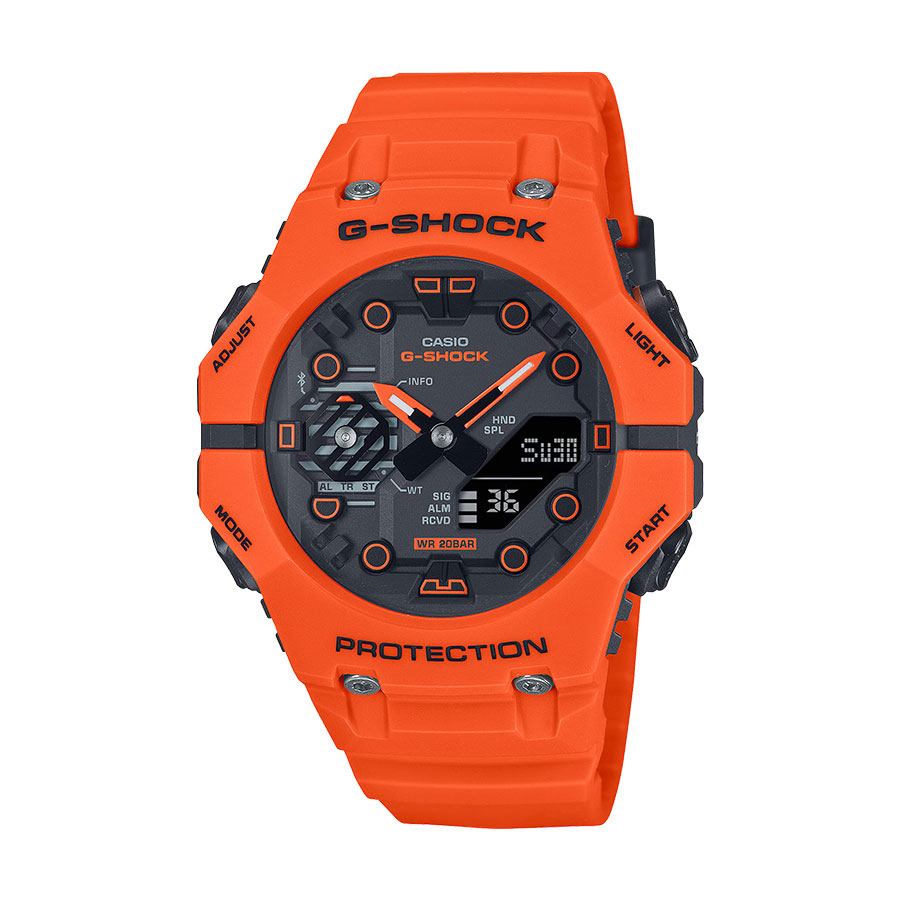 型番:GA-B001FL-4AJF<br />
ケース径:46mm<br />
防水機能:20気圧<br />
ブルートゥース搭載クォーツ<br />
<br />
<br />
価格:22,000円(税込)<br />
<br />
<br />
スタッフの一言:<br />
<br />
ビビッドなオレンジが映える、これまでのGショックにはないデザインのモデル<br />
<br />
ストラップには2次元コードが描かれていて、読み取るとGショックのサイトに入れる面白さを持っています<br />
<br />
アパレル関係のお仕事をされてる方にオシャレアイテムとして着用してもらいたいおススメの1本です<br />
<br />
<br />
お問い合わせやご予約などは、こちらをクリックしてください↓<br />
https://kobayashi-tokeiten.com/inquiryform/<br />
「グレッシブを見た」と型番などの記載もお願いします<br />
グレッシブ担当までご連絡いただけると、よりスムーズな対応をさせていただきます