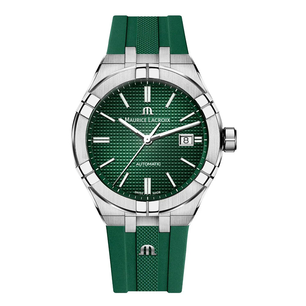 型番:AI6008-SS000-630-5<br />
ケース径:42mm<br />
防水機能:20気圧<br />
ムーブメント:自動巻き<br />
<br />
<br />
価格:331,100円(税込)<br />
<br />
<br />
スタッフの一言:<br />
<br />
立体的なクルドパリ装飾を文字盤に施した、グリーンカラーの存在感を楽しめるモデル<br />
<br />
グリーンの文字盤とラバーストラップはカジュアルさがあってオシャレを楽しめるデザインとなっています<br />
<br />
グリーンという色が好きで、ファッションにこだわりを持つ方におススメしたい1本です<br />
<br />
<br />
お問い合わせやご予約などは、こちらをクリックしてください↓<br />
https://kobayashi-tokeiten.com/inquiryform/<br />
「グレッシブを見た」と型番などの記載もお願いします<br />
グレッシブ担当までご連絡いただけると、よりスムーズな対応をさせていただきます