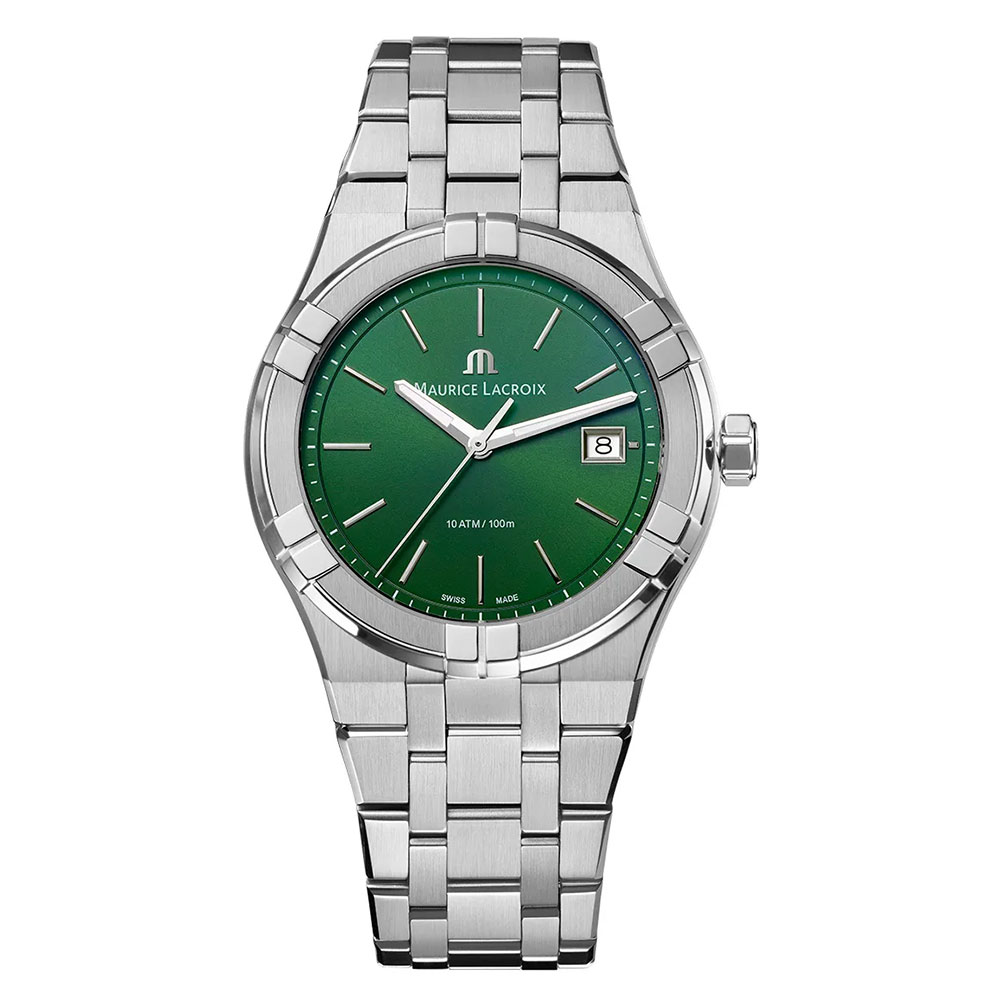 型番:AI1108-SS002-630-1<br />
ケース径:40mm<br />
防水機能:10気圧<br />
<br />
<br />
価格:168,300円(税込)<br />
<br />
<br />
スタッフの一言:<br />
<br />
人気の高い「アイコン」シリーズのグリーン文字盤を採用したクォーツモデル<br />
<br />
エッジの利いたケース&ブレスレットにグリーンのカラーリングが映えるカッコよさを持っています<br />
<br />
トレンドカラーのグリーンは様々なファッションのアクセントとなって人気が高まっています<br />
<br />
<br />
お問い合わせやご予約などは、こちらをクリックしてください↓<br />
https://kobayashi-tokeiten.com/inquiryform/<br />
「グレッシブを見た」と型番などの記載もお願いします<br />
グレッシブ担当までご連絡いただけると、よりスムーズな対応をさせていただきます