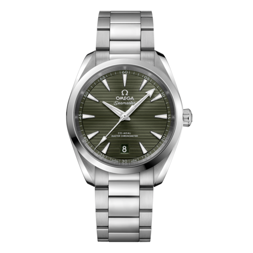 型番:220.10.41.21.10.001<br />
ケース径:41mm<br />
防水機能:150m<br />
ムーブメント:自動巻き<br />
<br />
<br />
価格:968,000円(税込)<br />
<br />
<br />
スタッフの一言:<br />
<br />
モスグリーン カラーのニューカラー文字盤を使用したベーシックなデザインのモデル<br />
<br />
生産が終了したため次回入荷の無いアクアテラとなっています<br />
<br />
落ち着きのある色使いをしたベーシックな時計でお探しの方におススメしたい1本です<br />
<br />
<br />
お問い合わせやご予約などは、こちらから↓<br />
https://kobayashi-tokeiten.com/inquiryform/<br />
「グレッシブを見た」と型番などの記載もお願いします<br />
グレッシブ担当までご連絡いただけると、よりスムーズな対応をさせていただきます<br />
