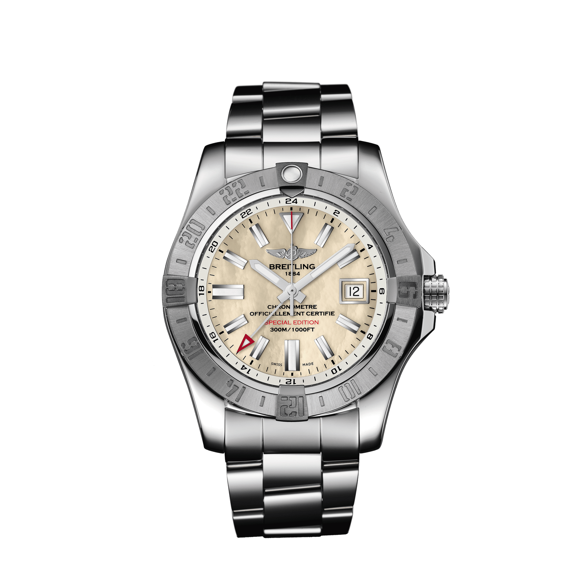 [BREITLING (ブライトリング)正規取り扱い商品]<br />
<br />
【日本特別モデル】アベンジャーII GMT マザーオブパール<br />
<br />
Ref.A329AMPPSS<br />
<br />
¥470,000+税<br />
<br />
<br />
日本のために製造された<br />
<br />
アベンジャーのマザーオブパールモデルが<br />
<br />
ブライトリング上半期人気№12にランクインです！<br />
<br />
ホワイトのパールを使用した<br />
<br />
ブライトリングのメンズモデルは、<br />
<br />
大変少ないです。<br />
<br />
アベンジャーの力強さとホワイトのパールの繊細さ<br />
<br />
が絶妙なバランスのモデルです！！<br />
<br />
ぜひ店頭でご覧ください！<br />
<br />
ブライトリングを購入するのに、<br />
<br />
1年で最大の特典のビッグイベント<br />
<br />
ブライトリング・デイ！<br />
<br />
9月4日（金）・5日（土）・6日（日）で開催！！<br />
<br />
それまでの日程で先行成約キャンペーンも開催中です！！<br />
<br />
ぜひご来店ください！！