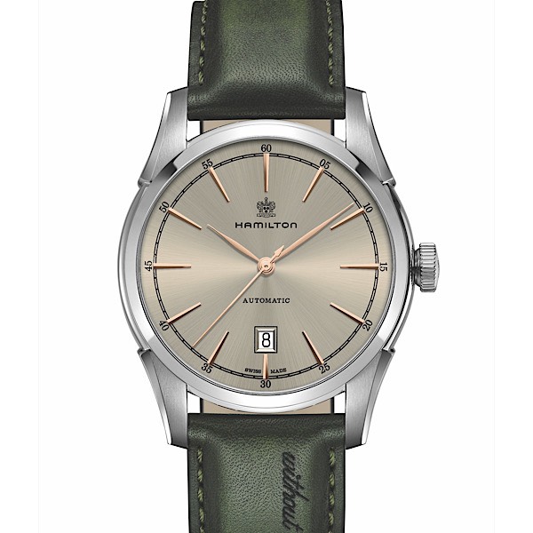 スピリット オブ リバティ<br />
H42415801<br />
<br />
自動巻、42mm、5気圧防水、<br />
ステンレススチール、<br />
グリーンカーフレザーストラップ<br />
<br />
126,500円(税込)<br />
<br />
※2021年7月現在の価格、在庫状況です。<br />
販売済みによる欠品については、ご容赦ください。<br />