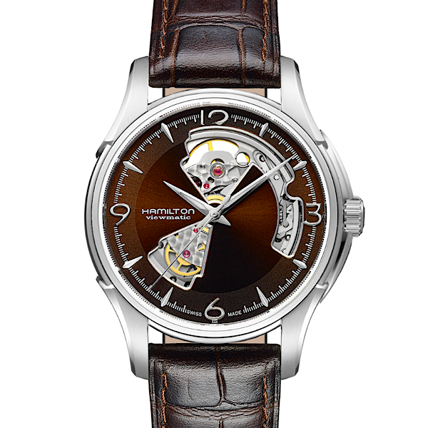 ジャズマスター オープンハート<br />
H32565595<br />
<br />
自動巻、40mm、5気圧防水、<br />
ステンレススチール、<br />
ブラウンカーフレザーストラップ<br />
<br />
107,800円(税込)<br />
<br />
※2021年7月現在の価格、在庫状況です。<br />
販売済みによる欠品については、ご容赦ください。<br />