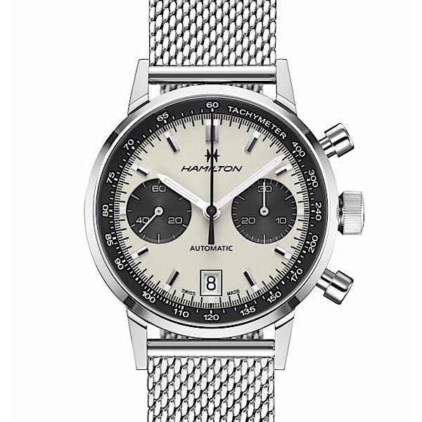 イントラマティック オートクロノ<br />
H38416111<br />
<br />
自動巻、40mm、5気圧防水、<br />
ステンレススチール、<br />
ステンレススチールメッシュブレスレット<br />
<br />
295,900円(税込)<br />
<br />
※2021年7月現在の価格、在庫状況です。<br />
販売済みによる欠品については、ご容赦ください。<br />