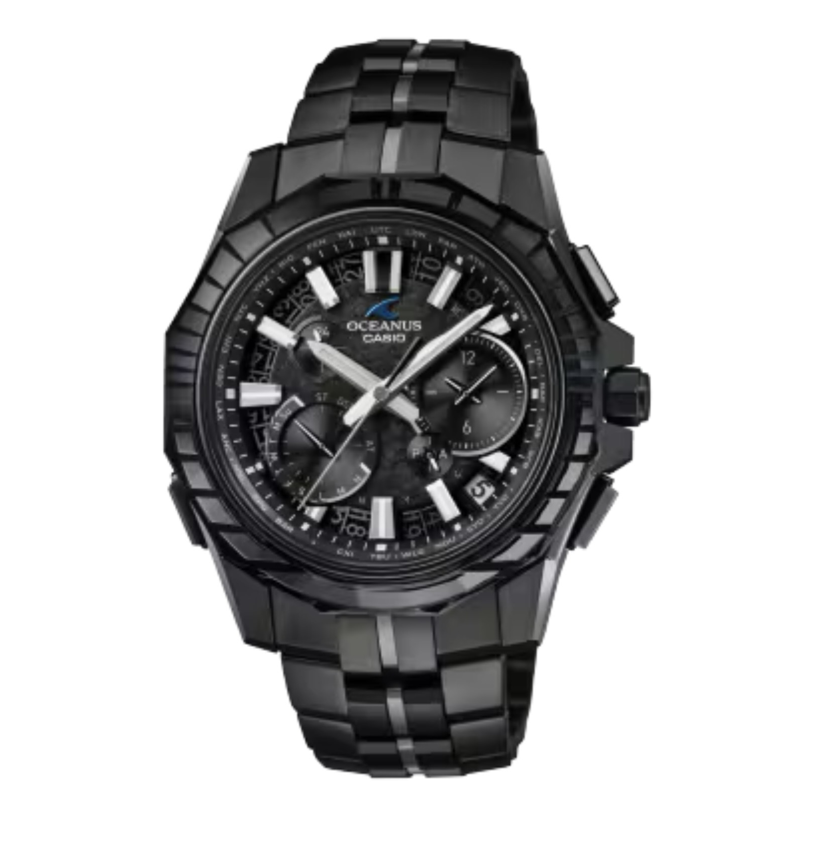 OCEANUS Manta（オシアナス マンタ）ラインから、ガリウムタフソーラー搭載の数量限定モデルです。<br />
江戸切子の職人による手作業のカッティングラインのサファイアガラスベゼルが特徴です。<br />
デザインテーマは「CALM NIGHT」<br />
<br />
ケース・ベゼル材質：チタン／サファイアガラス<br />
サファイアガラスベゼルリング<br />
<br />
バンド：メタルバンド（チタンムクバンド）<br />
スライドアジャスト機構付きワンプッシュ三つ折れ式中留<br />
<br />
10気圧防水<br />
<br />
電波時計 日本・北米・ヨーロッパ・中国地域対応 MULTIBAND6<br />
<br />
Bluetooth：スマートフォンと接続し時刻を自動修正<br />
<br />
使用電源・電池寿命：ガリウムタフソーラー<br />
<br />
ガラス：両面反射防止コーティングサファイアガラス