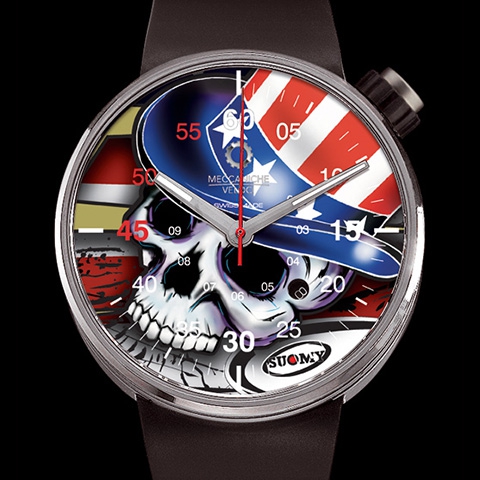 ソロテンポ ヘルメット スカル<br />
ムーブメント:ETA2824 <br />
スペック:チタニウムケース、ケース径44mm 、デイト表示 、 ラバー ストラップ<br />
<br />
<br />
イタリアのヘルメットメーカーSuomy(スオミー)社とのコラボにより、2014年に誕生したスペシャルシリーズ。<br />
イージーライダーが一世風靡した1960年代米国の奔放な文化をスピードへの情熱をイメージ。<br />
<br />
<br />
<br />
*在庫状況や価格など、商品に関するお問い合わせはコチラまで。<br />
<br />
Tel:052-228-6121<br />
Mail:info@gran-d-nagoya.com<br />