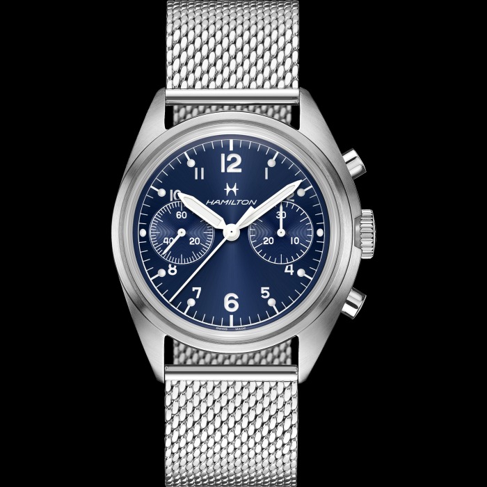 カーキ アビエーション パイロット パイオニア メカニカル クロノ 40mm ブルー H76409140