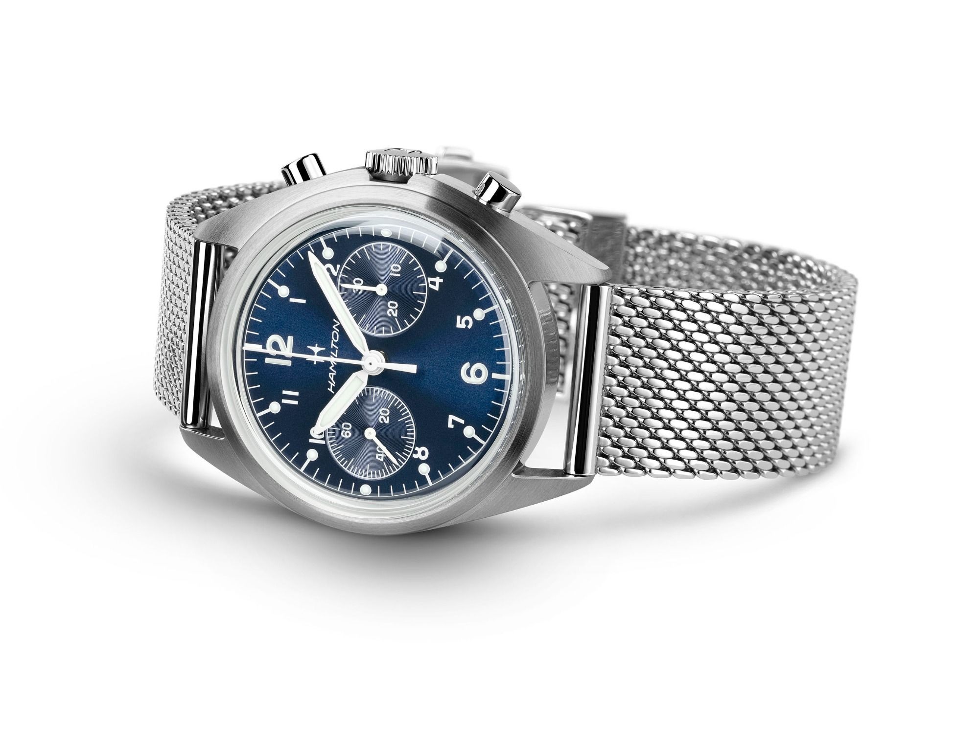 カーキ アビエーション パイロット パイオニア メカニカル クロノ 40mm ブルー H76409140