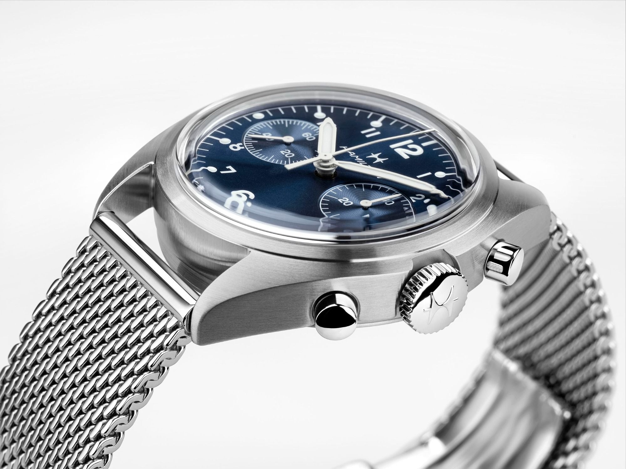 カーキ アビエーション パイロット パイオニア メカニカル クロノ 40mm ブルー H76409140