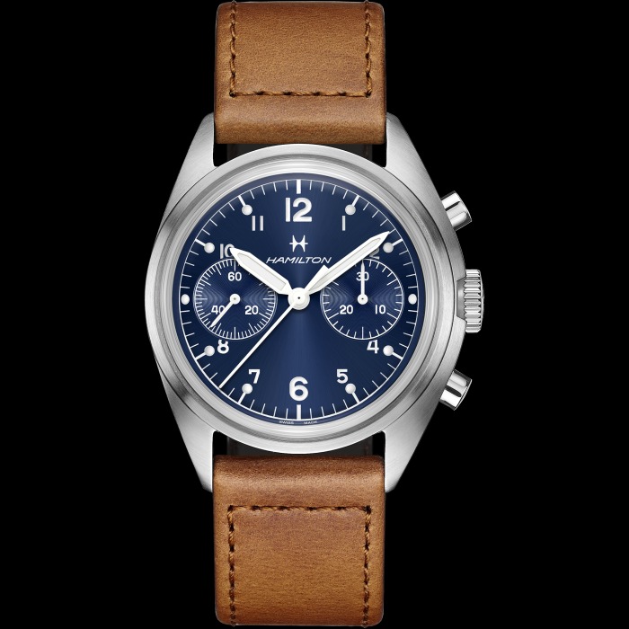 カーキ アビエーション パイロット パイオニア メカニカル クロノ 40mm ブルー H76409140