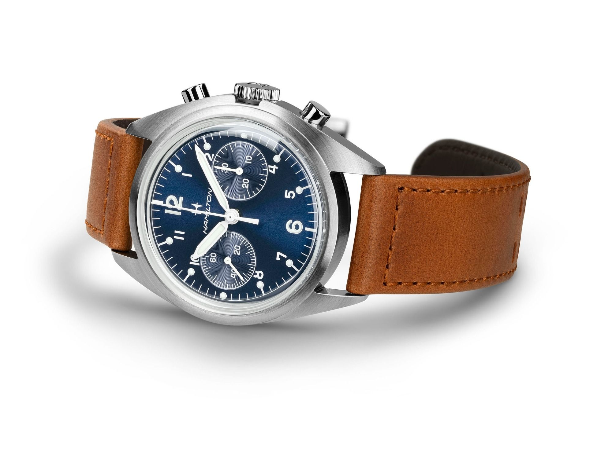 カーキ アビエーション パイロット パイオニア メカニカル クロノ 40mm ブルー H76409140