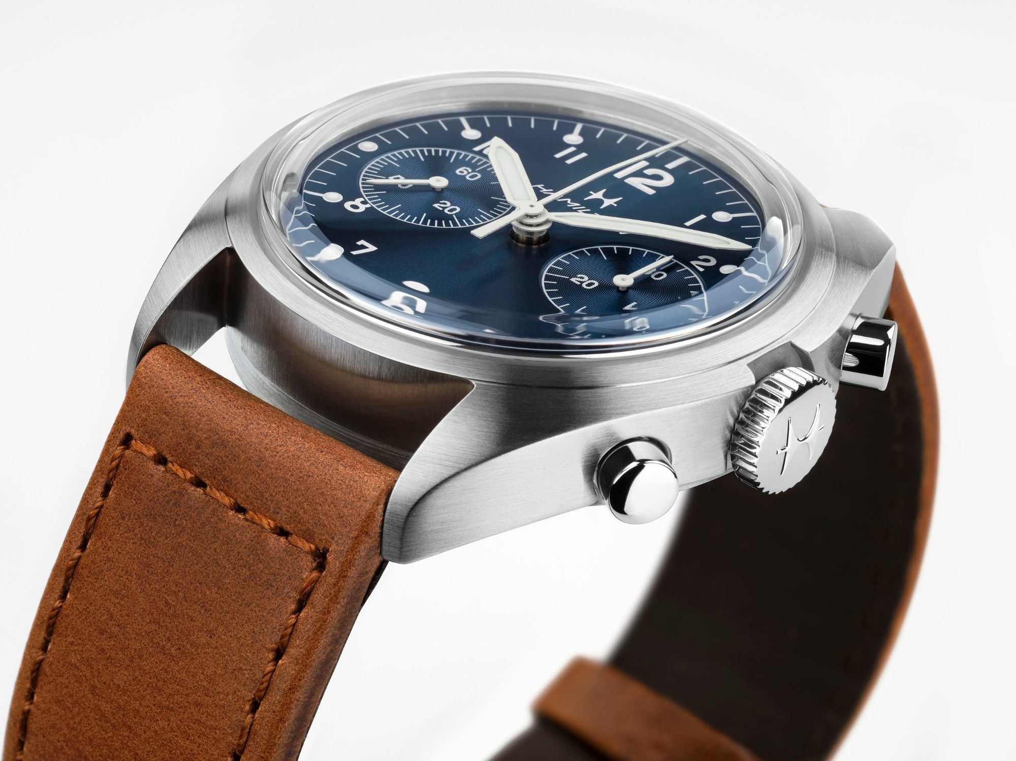カーキ アビエーション パイロット パイオニア メカニカル クロノ 40mm ブルー H76409140