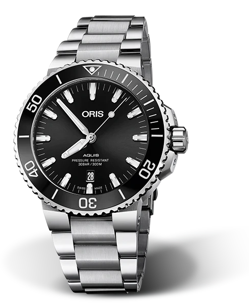 オリス　限定　時計　腕時計　かっこいい　シンプル　プレゼント　機械式腕時計　アクイス　デイト　黒　黒色　大きい　でかい　シンプル　シルバー　スイス　スイス時計　スイス製　自動巻き　ステンレススチール　ブラック　30気圧　高性能　ダイバーズ　ダイバーズウォッチ