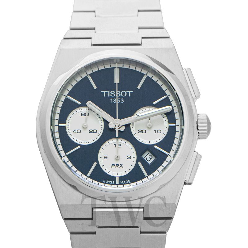 ティソ　PRX　かっこいい　クロノグラフ　時計　　腕時計　プレゼント　サテン仕上げ　PRXクロノ　42mm　ブルー　ステンレススチール　10気圧