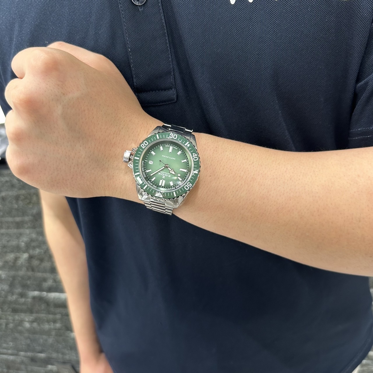 エドックス　EDOX　時計　機械式時計　腕時計　　かっこいい　おしゃれ　グリーン文字盤　ダイバーズウォッチ　44mm　