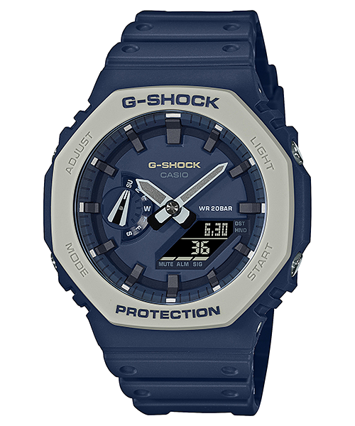 CASIO　G-SHOCK　2100　ネイビー　人気　グレー　モダン　カジュアル　防水　衝撃　可愛い　普段使い　便利　紺　灰色　ラバー