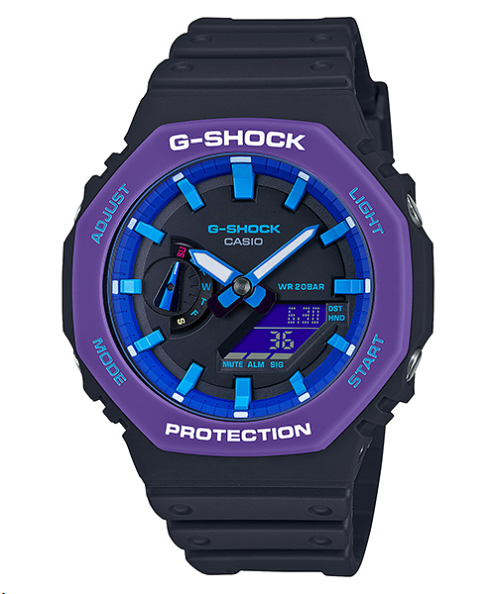 カシオ　G-SHOCK　パープル　限定　紫　８角形　カシオーク　ラバー　防水　頑丈　普段使い　カジュアル　カラフル　デジタル　針