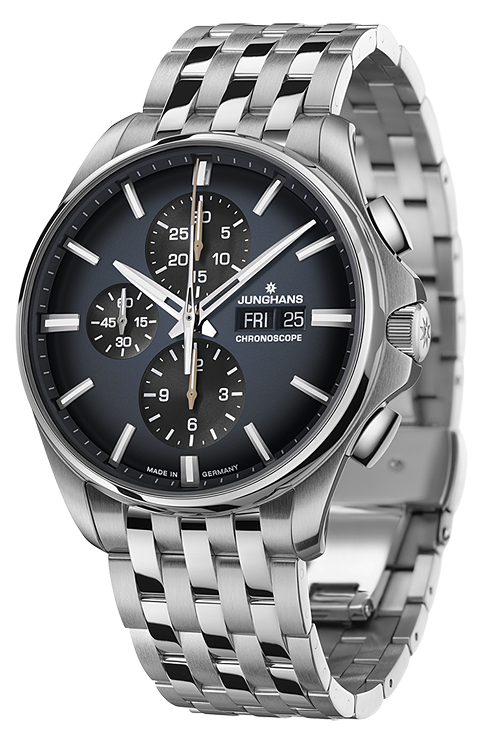 Meister S Chronoscope　27 4228 45　時代を超えて愛されるドイツ時計、JUNGHANS（ユンハンス）。シンプルで上品なデザインは、結納返しや誕生日、クリスマスプレゼントなど、大切な方への贈り物にも最適です。控えめながらも確かな個性を放つ佇まいは、贈る人のセンスと想いを静かに伝えてくれます。マックス・ビルやフォーム、マイスターなど人気シリーズはいずれも高品質なドイツ製。誠実で実用的、そして美しい一本を贈るなら、東京・阪急メンズ東京 FORTUNE TIMEで。正規販売店ならではの信頼と豊富なラインナップで、記念日にふさわしい一本が見つかります。