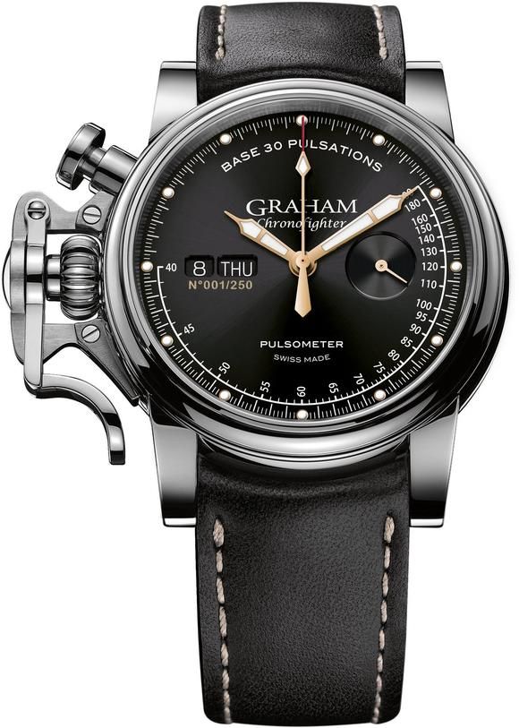 CHRONOFIGHTER VINTAGE PULSOMETER　2CVCS.B20AGRAHAM（グラハム）は、1995年にスイスで誕生したクロノグラフを中核とする機械式腕時計ブランド。偉大な時計師ジョージ・グラハムの名を冠し、他にはない大胆なデザインと力強い存在感を持つタイムピースを生み出してきました。象徴的な大型ケースやトリガー型クロノグラフプッシャーに代表される、ひと目でグラハムと分かる造形は、流行や無難さとは一線を画す“NOT EVERYBODY’S WATCH”という哲学を体現しています。堅牢なケース構造と本格的な機械式クロノグラフムーブメントを搭載し、視認性・操作性にも優れた実用的な腕時計でありながら、個性と主張を強く放つ一本。人と被らない時計を求める時計愛好家や、強いキャラクターを持つ腕時計を探している方にこそふさわしいブランドです。