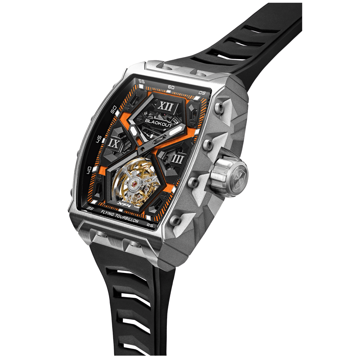 BLACKOUT WATCHES XP1 Tourbillon Titanium Orange / BOXP1TBTIOR「今注目のスイス時計ブランドBLACKOUT WATCHES（ブラックアウトウォッチ）が日本初上陸｜トゥールビヨン搭載の本格腕時計が手の届く価格で登場、ファッション感度の高い若者におすすめの最新ウォッチ」