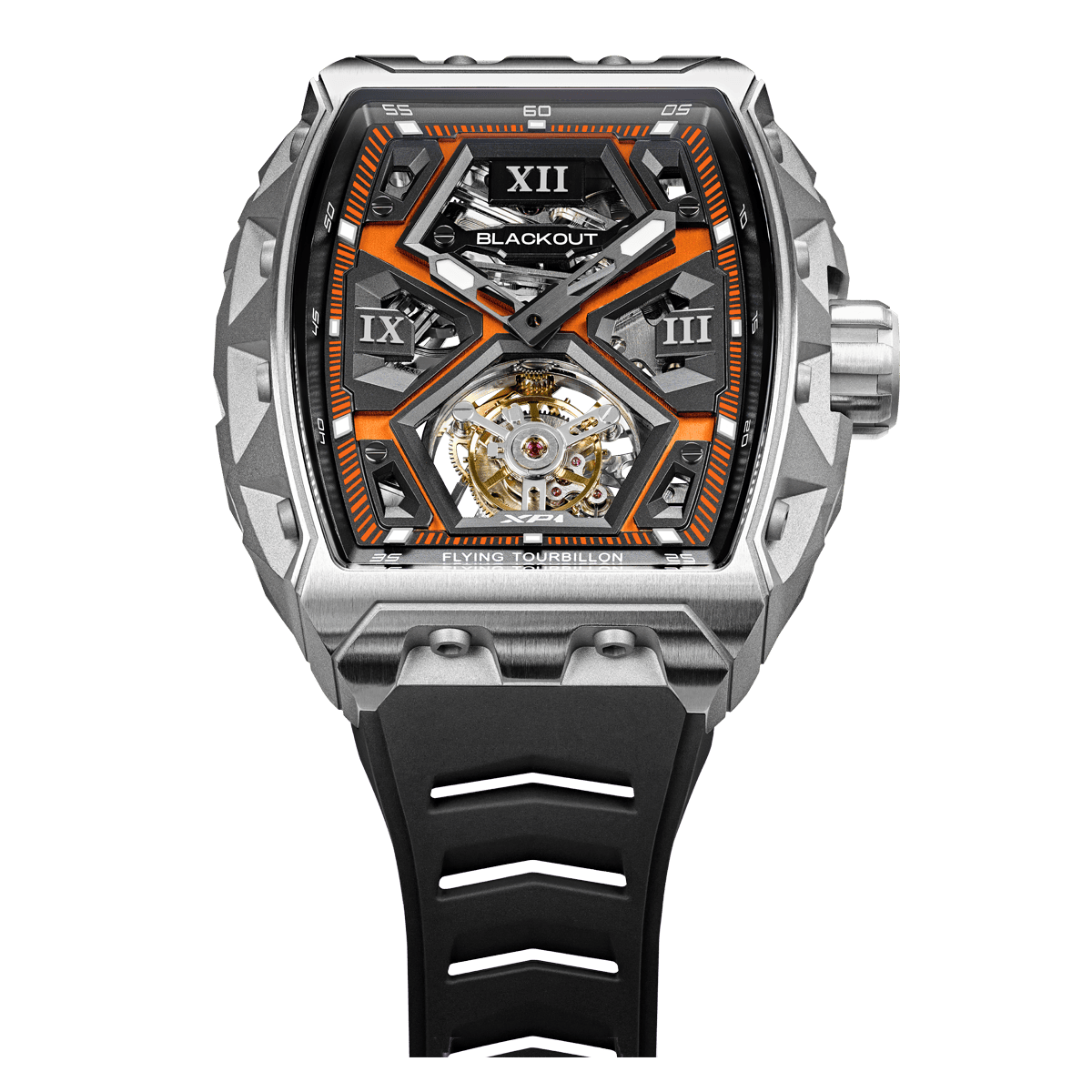 BLACKOUT WATCHES  XP1 Tourbillon Titanium Orange / BOXP1TBTIOR「BLACKOUT WATCHES（ブラックアウトウォッチ）が日本初上陸｜スイス×ストリート感が光るトゥールビヨンウォッチで高級時計デビューに最適」