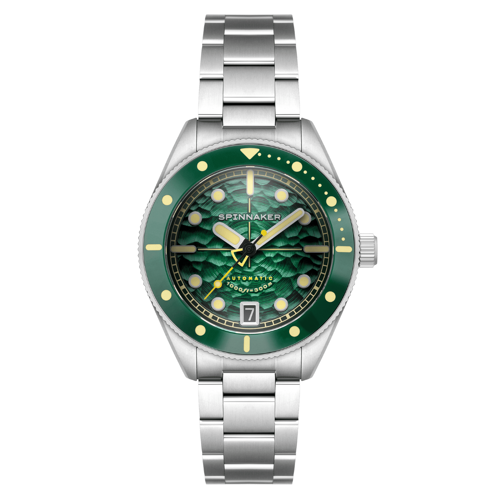 SPINNAKER CHALLENGER AUTOMATIC スピニカー チャレンジャー オートマチック / SP-5159-22バブルレンズを42mmに小径化して着用感を高めた“ジュニアピカール”、その名はチャレンジャー。  新たに誕生したチャレンジャー オートマチックは、スピニカーの人気作であるピカールコレクションの“ジュニア”に位置するコレクションです。  スイスの海洋学者であり、探検家でもあったジャック・ピカール氏は、アメリカ海軍のドン・ウォルシュ大尉と共に世界の深海を探検していました。 そして1960年には、彼が発明したバチスカーフ（深海潜水艇）・トリエステ号が、世界で最も深いマリアナ海溝最深部の1万916メートル、通称チャレンジャー海淵への潜水に成功。 人類で初めて“深淵”に到達した偉大なる功績に敬意を払い、チャレンジャー海淵探査ミッションに込められた情熱や冒険心を表現しました。  未だ踏み入れたことのない場所を目指し、ピカール氏ら探検家たちがついにたどり着いた水深1万メートル超の世界。 神秘と畏敬の対象として彼らの眼前に広がっていたであろう海底の様子をダイヤルに表現しました。 特徴的なグラデーシ