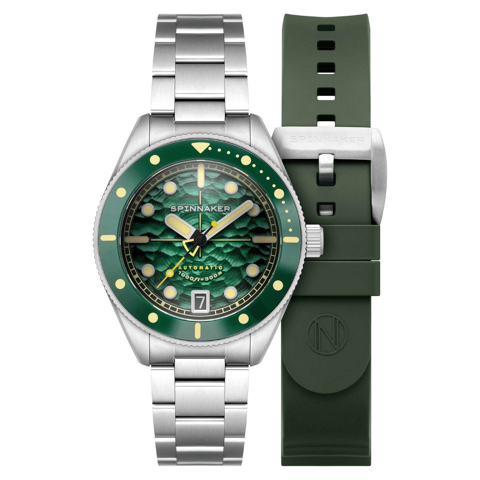SPINNAKER CHALLENGER AUTOMATIC スピニカー チャレンジャー オートマチック / SP-5159-22バブルレンズを42mmに小径化して着用感を高めた“ジュニアピカール”、その名はチャレンジャー。  新たに誕生したチャレンジャー オートマチックは、スピニカーの人気作であるピカールコレクションの“ジュニア”に位置するコレクションです。  スイスの海洋学者であり、探検家でもあったジャック・ピカール氏は、アメリカ海軍のドン・ウォルシュ大尉と共に世界の深海を探検していました。 そして1960年には、彼が発明したバチスカーフ（深海潜水艇）・トリエステ号が、世界で最も深いマリアナ海溝最深部の1万916メートル、通称チャレンジャー海淵への潜水に成功。 人類で初めて“深淵”に到達した偉大なる功績に敬意を払い、チャレンジャー海淵探査ミッションに込められた情熱や冒険心を表現しました。  未だ踏み入れたことのない場所を目指し、ピカール氏ら探検家たちがついにたどり着いた水深1万メートル超の世界。 神秘と畏敬の対象として彼らの眼前に広がっていたであろう海底の様子をダイヤルに表現しました。 特徴的なグラデーシ