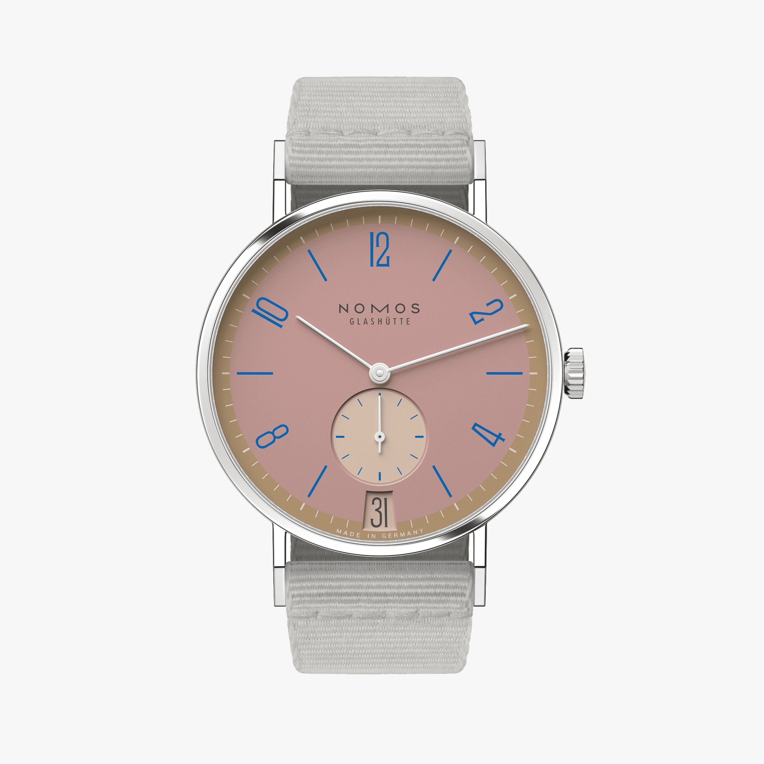 ノモス Tangente 38 Date Pompadour 179.S15 – フレンチローズのようなエレガントなピンクダイヤルの限定腕時計。レディースにも人気。