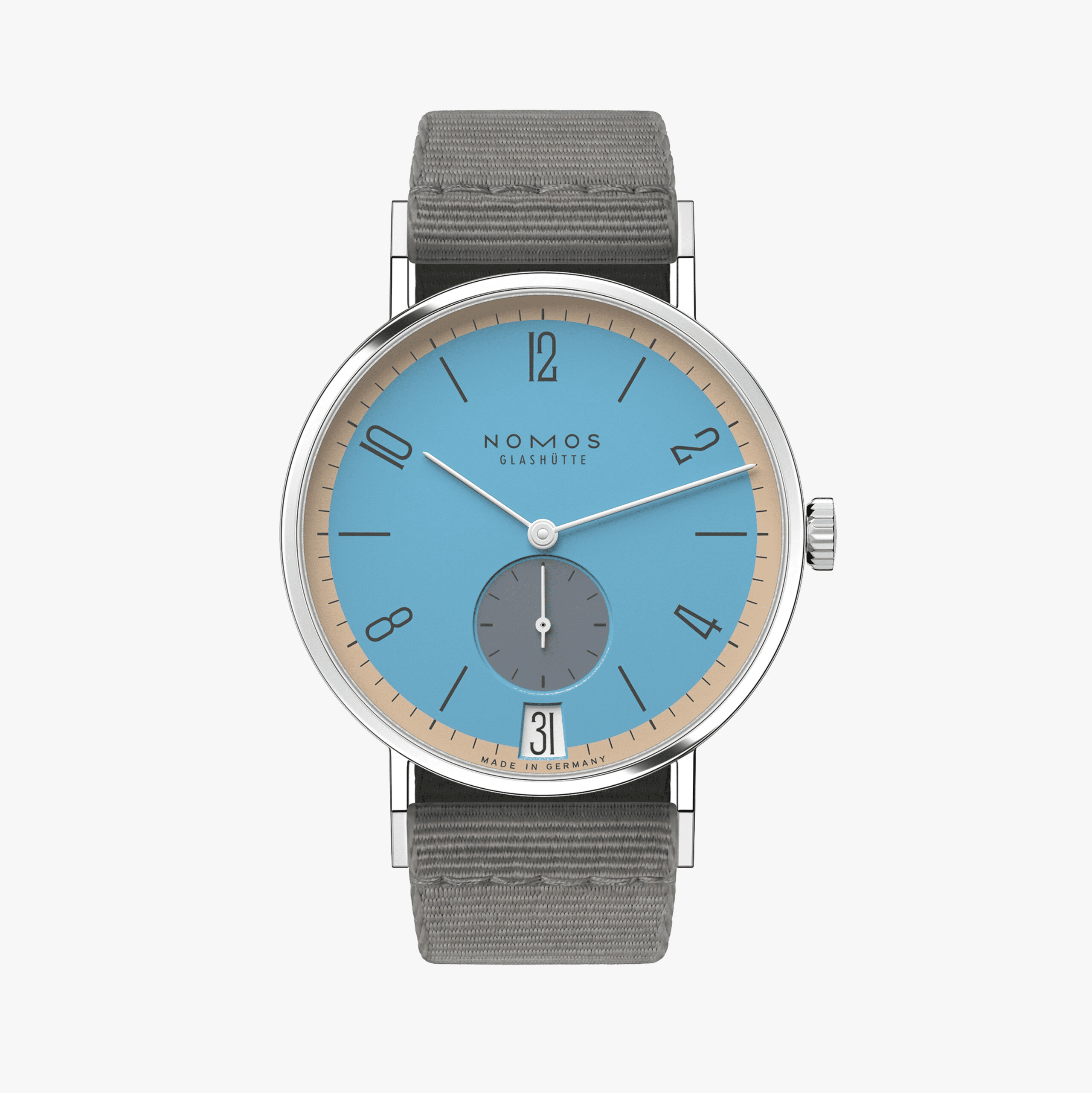 179.S22 Tangente Date Delfin – ドイツ時計ノモスの魅力を凝縮したモデル。ユニークなカラーとスリムなフォルムが特徴。