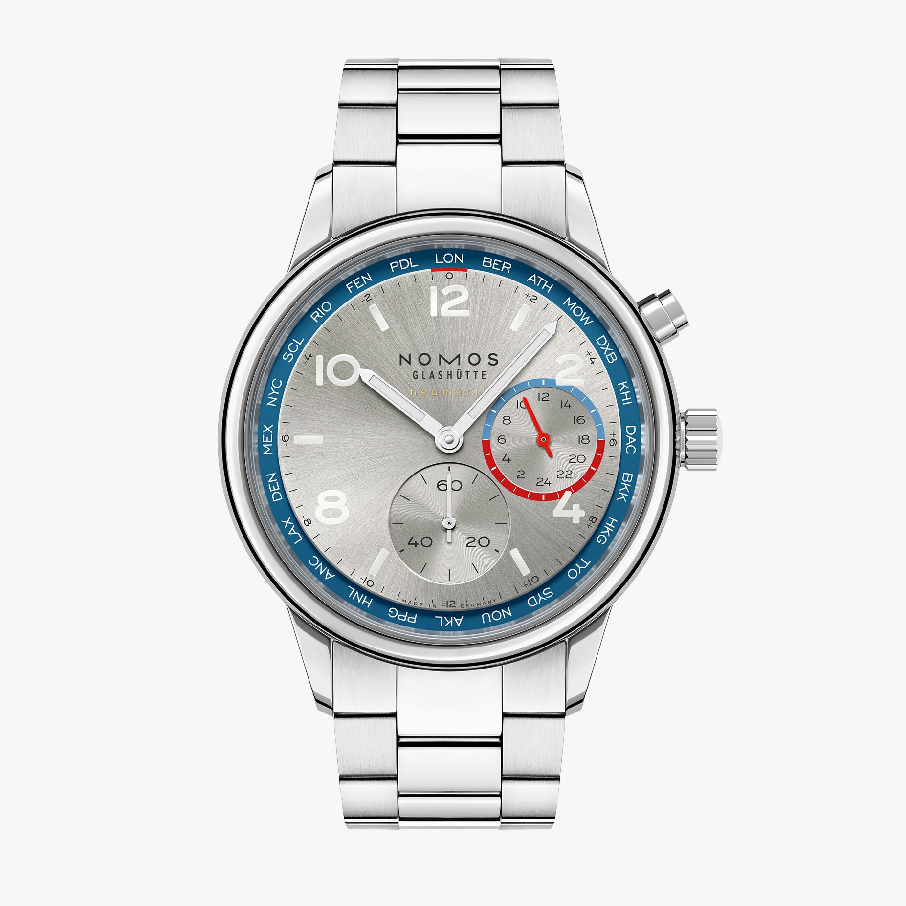 NOMOS クラブ ・スポーツ ネオマティック ワールドタイマー シルバー 正面画像 NOMOSGLASHÜTTE＋FORTUNE TIME 表参道ヒルズ店