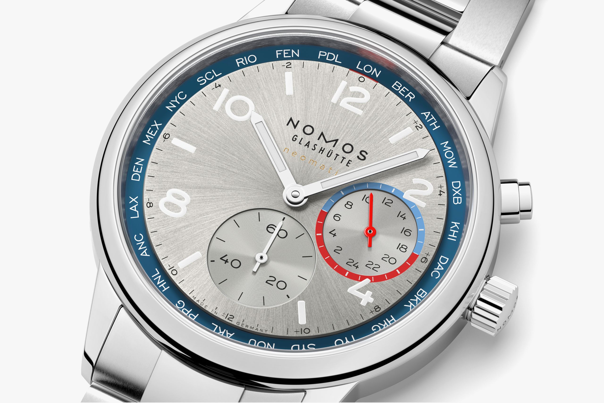 NOMOS クラブ・スポーツ ネオマティック ワールドタイマー シルバー アップ画像 NOMOSGLASHÜTTE＋FORTUNE TIME 表参道ヒルズ店