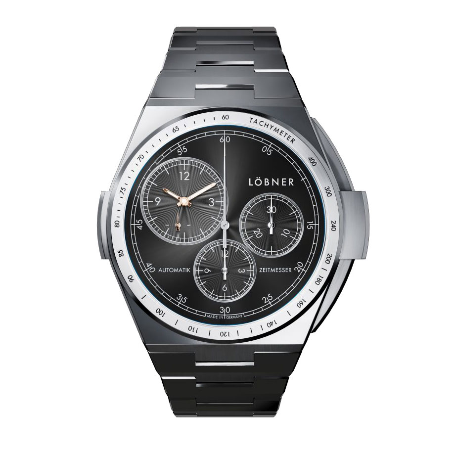 STEEL RACER  BLACK スティルレーサー ブラック L62231 スティールレーサーは1920年代～1930年代のレーシングカーからインスピレーションを得ています。  リューズは、特許取得済みのSledge®リューズプロテクターの下にあります。 このプロテクターはリューズの保護として、またリューズ操作している間のクロノグラフのスタート/ストップボタンのロックとして機能します。経過時間は、分散型時間表示を通じて革新的な方法で表示されます。