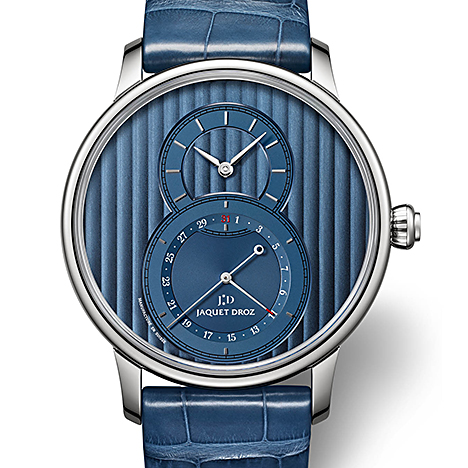 JAQUET DROZ
 Grande Seconde Quantieme Blue Cotes de Genéve | ジャケ・ドロー グラン・セコンド カンティエーム ブルー コート・ド・ジュネーブ