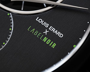 Louis Erard(ルイ・エラール) 2022新作 モダンなブラックカラーにビビッドなグリーンステッチがアクセントになった「ラベル ノワール」とのコラボモデル。ルイ・エラール「エクセレンス レギュレーター リミテッド エディション ルイ・エラール×ラベル ノワール」