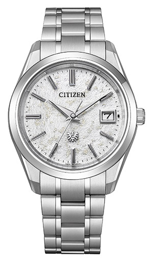 The CITIZEN(ザ・シチズン) 2023新作 プラチナ箔を雪のように舞い散らせた和紙文字板の限定モデル。ザ・シチズン「高精度年差±5秒 エコ・ドライブ 限定モデル AQ4100-65W」