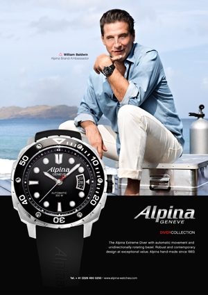 Alpina(アルピナ) 新しい エクストリーム ダイバー コレクション 俳優のウィリアム・ボールドウィンを2012 年広告キャンペーンに起用。