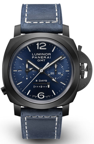 PANERAI(パネライ) 2021新作 ルミノールの個性的なデザインと複雑機構への独自アプローチが融合した、パネライ「ルミノール クロノ モノプルサンテ GMT ブルーノッテ」