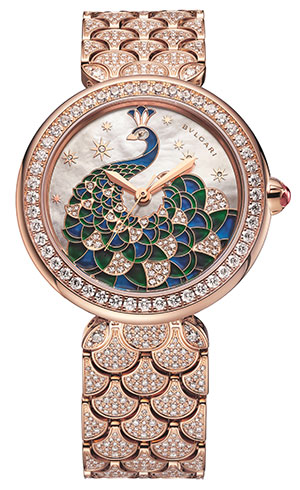 BVLGARI(ブルガリ) 2023新作 美しき鳥、クジャクへの賛美。ブルガリ「ディーヴァ ドリーム ピーコック マザーオブパール マルケトリ ジャンピングアワー＆レトログラード ミニッツ」「ディーヴァ ドリーム ピーコック ディスキ」「ディーヴァ ドリーム ピーコック ダイヤモンド」