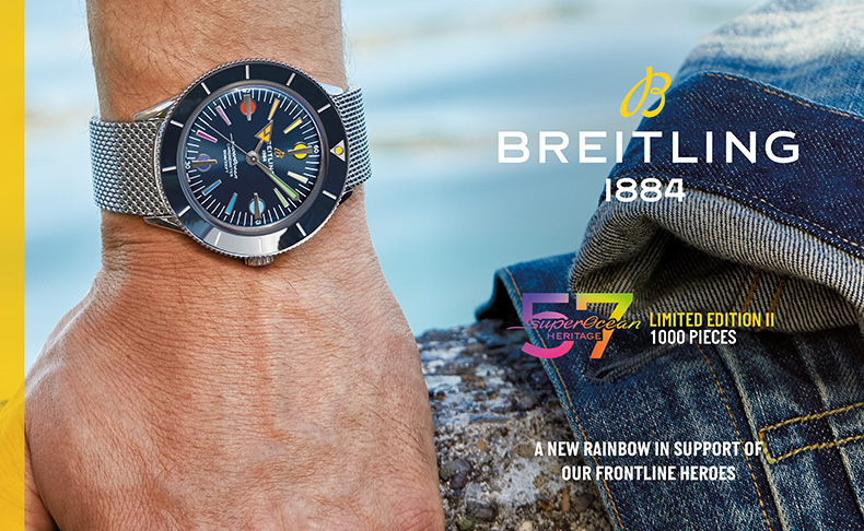 BREITLING(ブライトリング) 2020新作 最前線のヒーローに捧げる新しいレインボーブライトリング。COVID-19と闘う医療従事者を支援する限定モデル「スーパーオーシャン ヘリテージ ‘57 リミテッドエディション II」