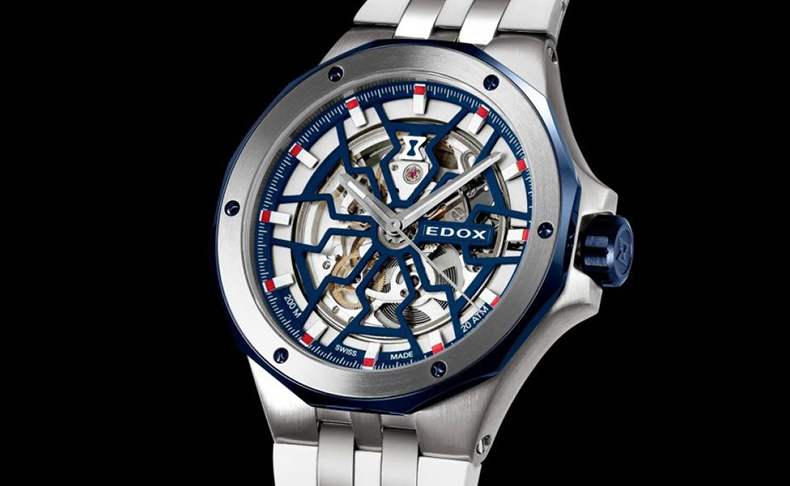 EDOX(エドックス) 2023新作 砂時計がモチーフの美しいカットワークが施されたモダンスケルトン 、エドックス「デルフィン メカノ オートマティック」に新色マリンカラーが登場